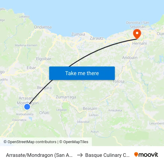 Arrasate/Mondragon (San Andres) to Basque Culinary Center map