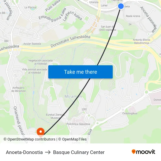 Anoeta-Donostia to Basque Culinary Center map