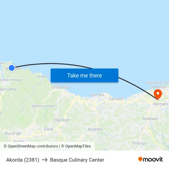 Akorda (2381) to Basque Culinary Center map