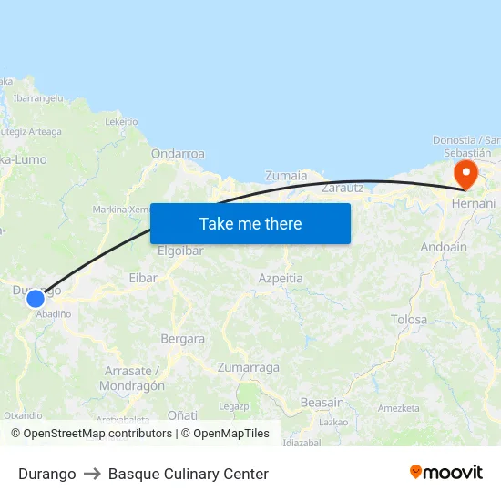 Durango to Basque Culinary Center map