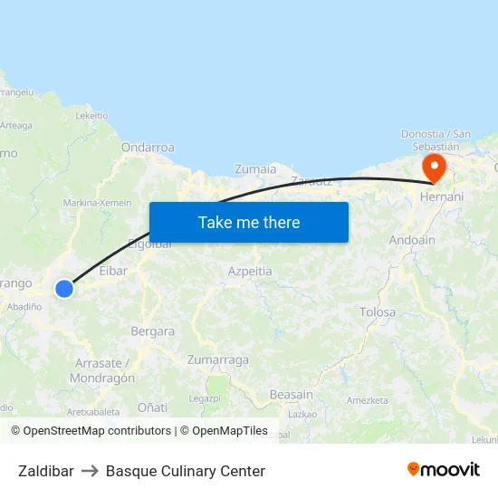 Zaldibar to Basque Culinary Center map