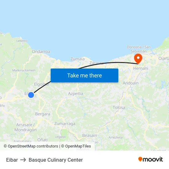 Eibar to Basque Culinary Center map