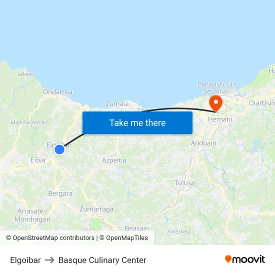 Elgoibar to Basque Culinary Center map