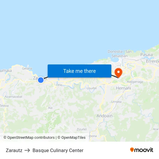 Zarautz to Basque Culinary Center map