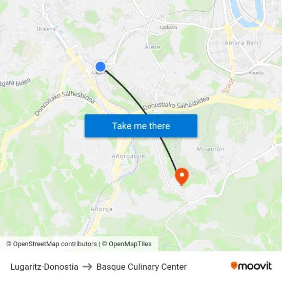 Lugaritz-Donostia to Basque Culinary Center map