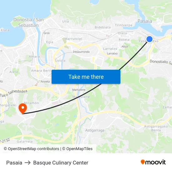Pasaia to Basque Culinary Center map