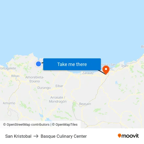San Kristobal to Basque Culinary Center map