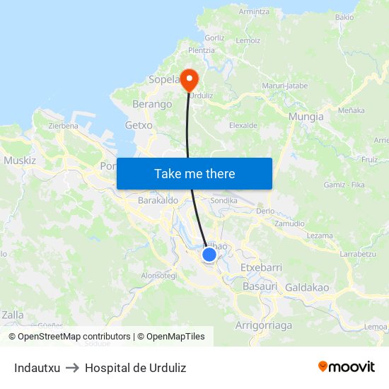 Indautxu to Hospital de Urduliz map