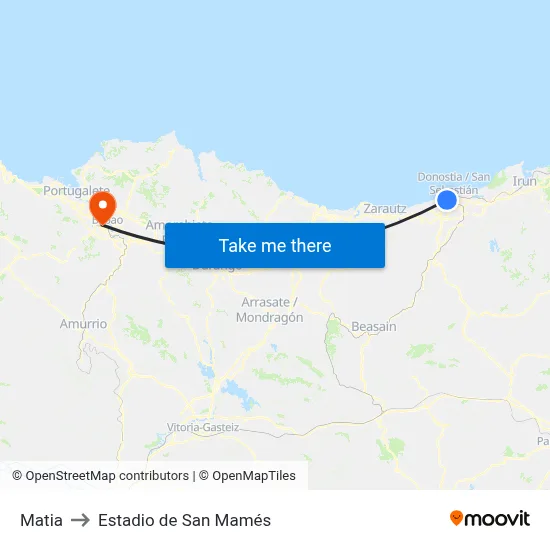 Matia to Estadio de San Mamés map
