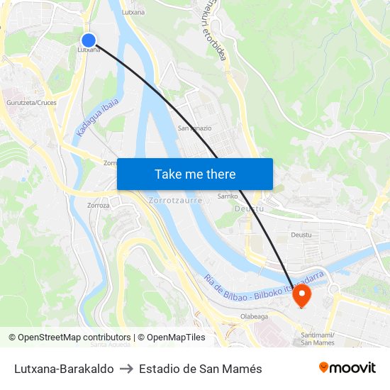 Lutxana-Barakaldo to Estadio de San Mamés map