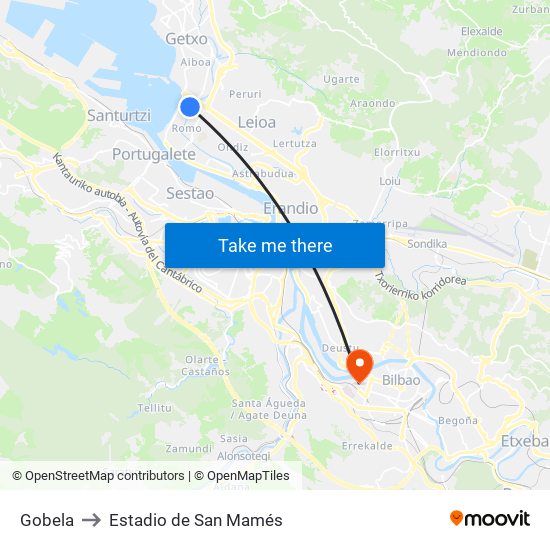 Gobela to Estadio de San Mamés map