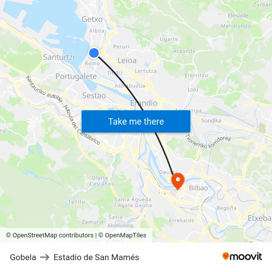Gobela to Estadio de San Mamés map