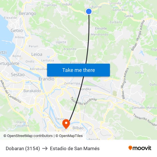 Dobaran (3154) to Estadio de San Mamés map
