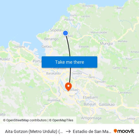 Aita Gotzon (Metro Urduliz) (3159) to Estadio de San Mamés map