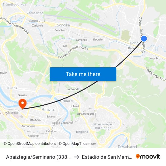 Apaiztegia/Seminario (3382) to Estadio de San Mamés map