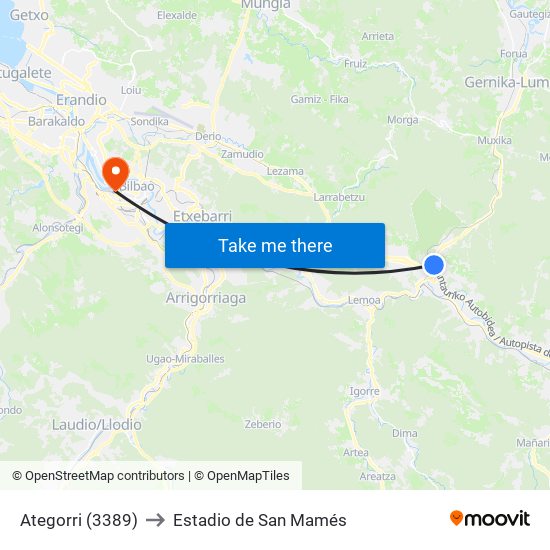 Ategorri (3389) to Estadio de San Mamés map