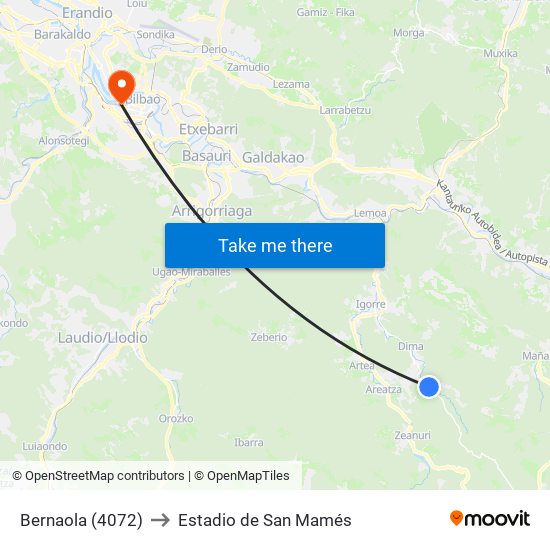 Bernaola (4072) to Estadio de San Mamés map