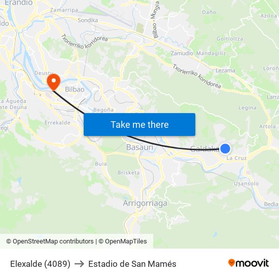 Elexalde (4089) to Estadio de San Mamés map