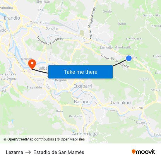 Lezama to Estadio de San Mamés map