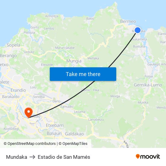 Mundaka to Estadio de San Mamés map
