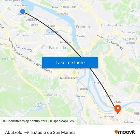 Abatxolo to Estadio de San Mamés map