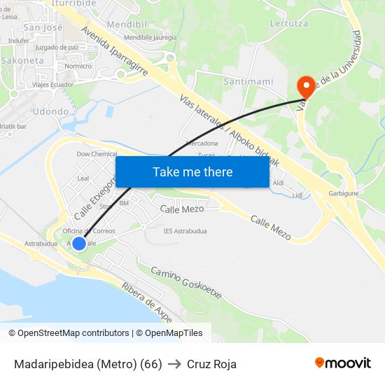Madaripebidea (Metro) (66) to Cruz Roja map
