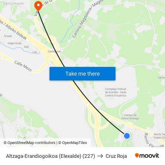 Altzaga-Erandiogoikoa (Elexalde) (227) to Cruz Roja map