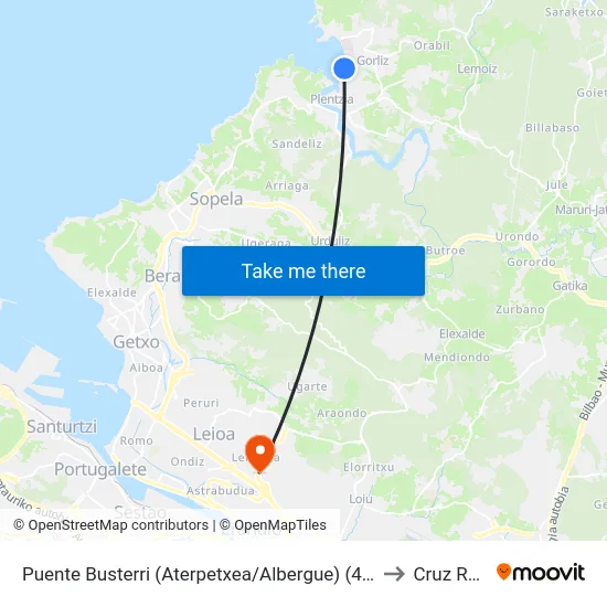 Puente Busterri (Aterpetxea/Albergue) (4209) to Cruz Roja map
