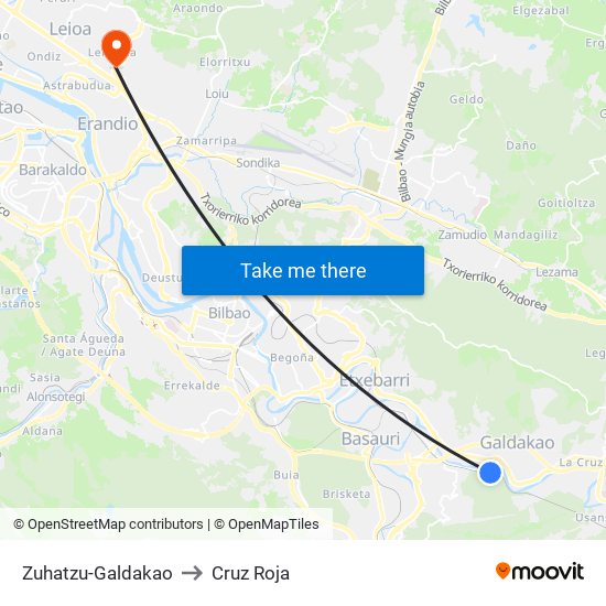 Zuhatzu-Galdakao to Cruz Roja map