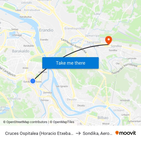 Cruces Ospitalea (Horacio Etxebarrieta) (402) to Sondika, Aeropuerto map