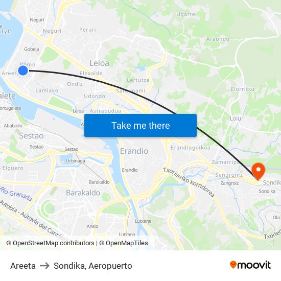 Areeta to Sondika, Aeropuerto map