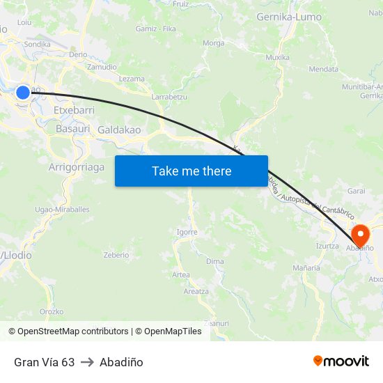 Gran Vía 63 to Abadiño map
