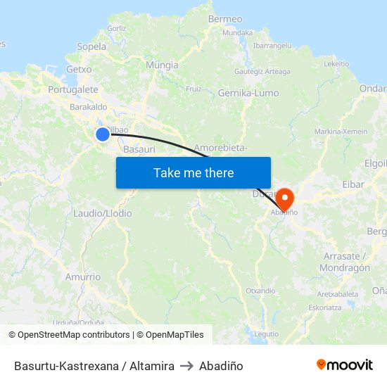 Basurtu-Kastrexana / Altamira to Abadiño map