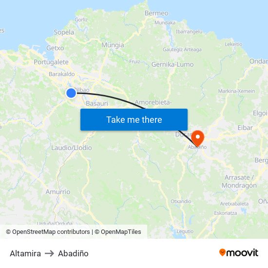 Altamira to Abadiño map