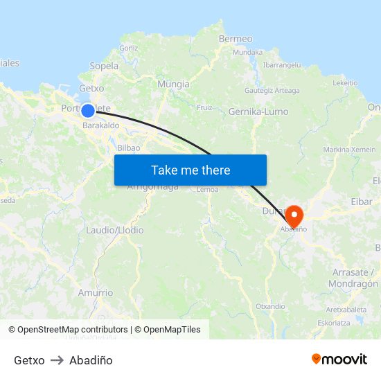 Getxo to Abadiño map