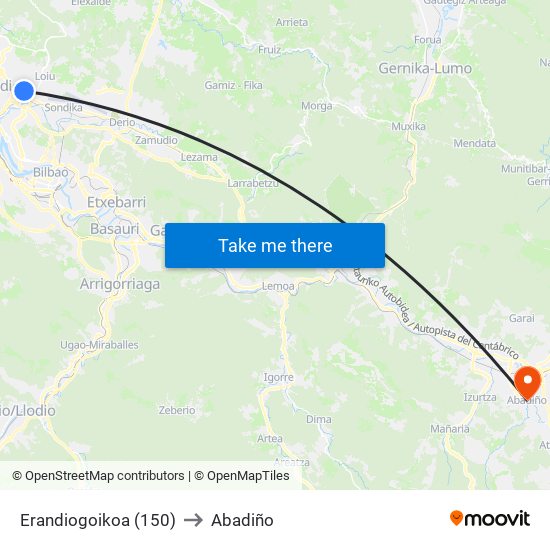 Erandiogoikoa (150) to Abadiño map