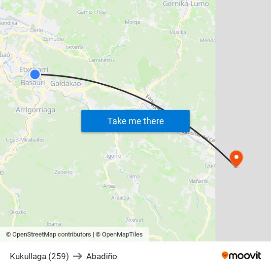 Kukullaga (259) to Abadiño map