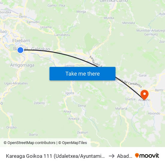 Kareaga Goikoa 111 (Udaletxea/Ayuntamiento) (281) to Abadiño map
