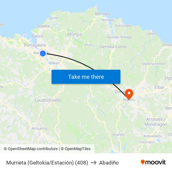 Murrieta (Geltokia/Estación) (408) to Abadiño map
