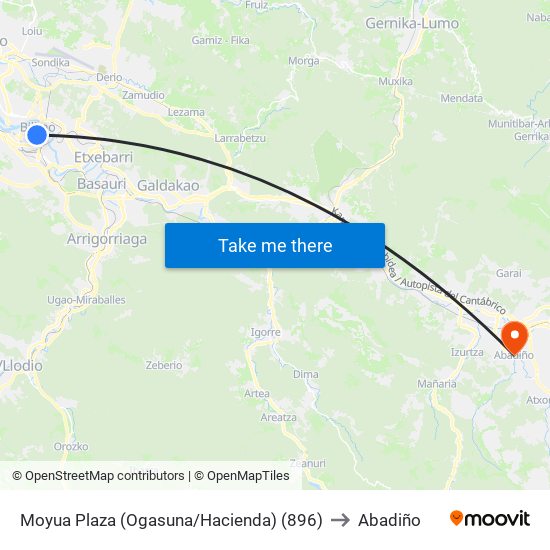 Moyua Plaza (Ogasuna/Hacienda) (896) to Abadiño map