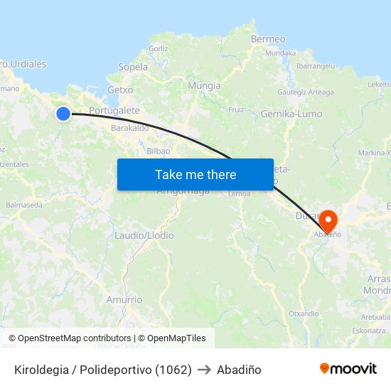 Kiroldegia / Polideportivo (1062) to Abadiño map