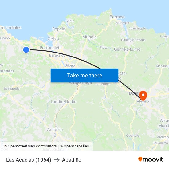Las Acacias (1064) to Abadiño map