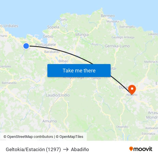Geltokia/Estación (1297) to Abadiño map