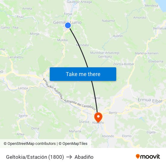 Geltokia/Estación (1800) to Abadiño map