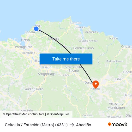 Geltokia / Estación (Metro) (4331) to Abadiño map