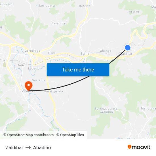 Zaldibar to Abadiño map