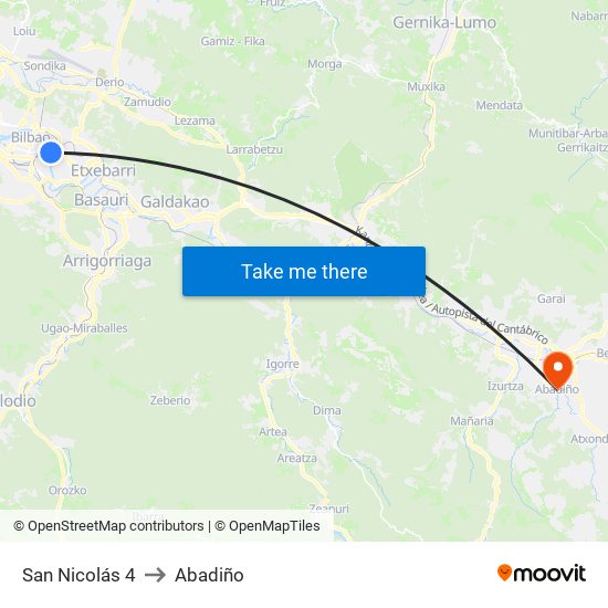 San Nicolás 4 to Abadiño map