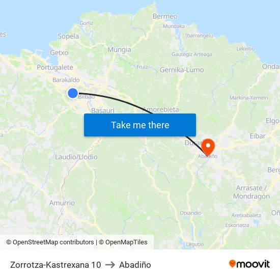 Zorrotza-Kastrexana 10 to Abadiño map
