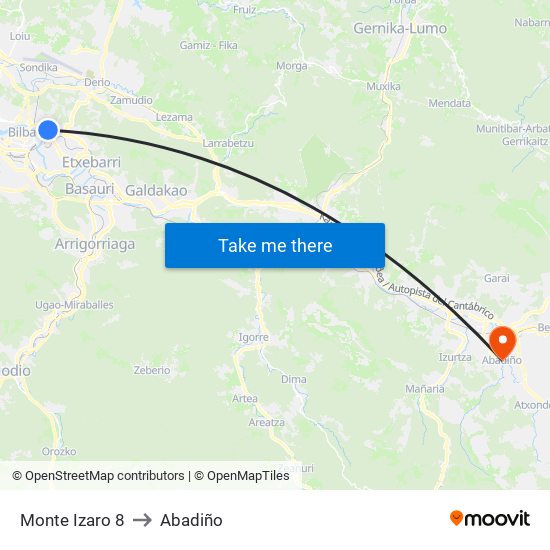 Monte Izaro 8 to Abadiño map