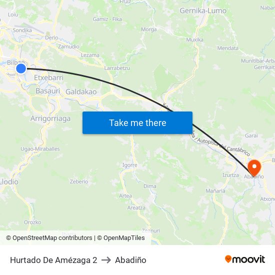 Hurtado De Amézaga 2 to Abadiño map